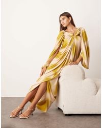 ARRANGE - Draped Midi Dress With Balloon Sleeve And Hardware Detail - Lyst
