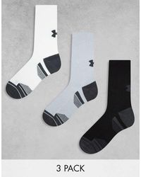 Under Armour - Pack De 3 Pares De Calcetines Deportivos De Color Gris, Blanco Y Negro Performance Tech De - Lyst