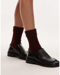 TOPSHOP - Calcetines Con Detalle Plegado De Canalé Grueso De -Rojo - Lyst