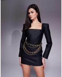 The Dolls House - Kellis Leather-look Long Sleeve Mini Dress With Chain Detail - Lyst