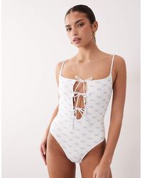 South Beach - Broderie Tie Swimsuit With Bow Detail - Lyst