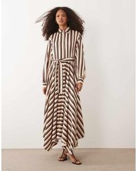Iyal - Satin Tie Waist Maxi Shirt Dress - Lyst