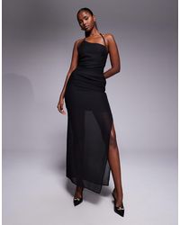 Fashionkilla - – neckholder-maxikleid aus chiffon - Lyst