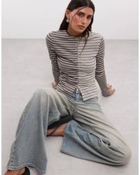 Daisy Street - Button Down Contrast Stripe Cardigan - Lyst