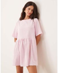 ASOS - Aangerimpelde Mini T-Shirtjurk Van Corduroy Met Taillenaad - Lyst