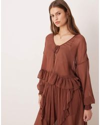Glamorous - Boho Crinkle Style Tie Front Blouse - Lyst