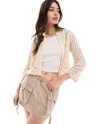 Jdy - 3/4 Sleeve Crop Crochet Cardigan - Lyst