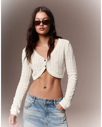 Bershka - Cable Knit Crop Jacket - Lyst