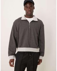 ASOS - Oversized Boxy Funnel Neck Half Zip Sweatshirt With Contrast Hems - Lyst