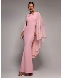 Goddiva - Cape Sleeve Chiffon And Sculpting Stretch Jersey Crepe Maxi Dress - Lyst
