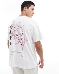 Jack & Jones - T-Shirt Oversize Bianca Con Stampa Di Fiori E Scritta - Lyst