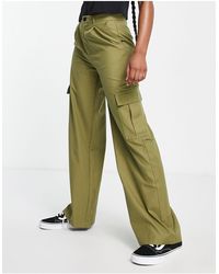 Pull&Bear Wide Leg Cargo Trousers With Dart Detail - Green