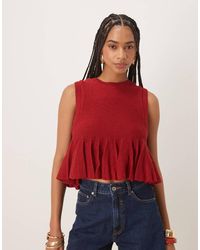 ASOS - Top Sin Mangas Con Sobrefalda De Volantes En El Bajo De Punto De - Lyst