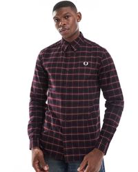 Fred Perry - Camicia Oxford A Maniche Lunghe Scuro A Quadri Scozzesi - Lyst