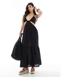 esmé studios - Vestido Playero Largo Con Cuello Halter Y Aberturas Exclusivo De - Lyst