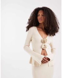 Pretty Lavish - Knit Cardigan With Corsage Detail - Lyst
