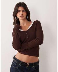 Miss Selfridge - Rib Knit Lace Button Up Long Sleeve Top - Lyst