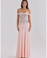 House Of Cb - Nerina Lace + Georgette Corset Maxi Dress - Lyst