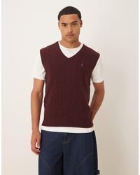 Polo Ralph Lauren - Débardeur en maille torsadée riche en laine avec col en v et logo emblématique - bordeaux chiné - Lyst