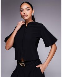 ASOS - Ribbed Puff Sleeve Structured Hook And Eye Top - Lyst