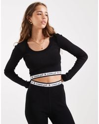Tommy Hilfiger - Tommy Girl Knitted Crop Long Sleeve Top With Logo Band - Lyst