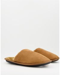 New Look Faux Suede Mule Slipper With Faux Fur - Brown
