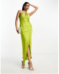 Mango - Premium Asymmetric Ruched Detail Midi Dress With Side Split - Lyst