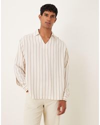 ASOS - Camisa Beis A Rayas Extragrande Con Cuello Abierto De Solapas De -Neutro - Lyst