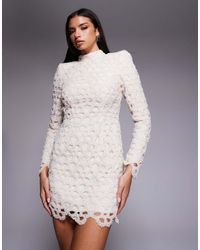 ASOS - Pearl Embellished Laser Cut High Neck Mini Dress - Lyst