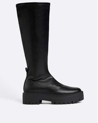 Stradivarius - Kniehoge Laarzen Met Stretch En Grove Zool - Lyst