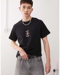 Weekday - T-Shirt Squadrata Nera Con Stampa Grafica Surf Shop - Lyst