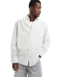 Jack & Jones - Camisa Blanco Hueso Extragrande A Rayas De Manga Larga De Mezcla De Lino De - Lyst