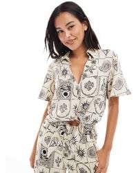 Object - – hemdbluse mit gebundener vorderseite und schwarz-em muschelmuster, kombiteil - Lyst