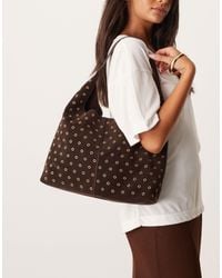 Mango - 100% Suede Eyelet Large Shoulder Bag - Lyst