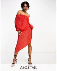 ASOS - Asos design tall - robe plissée mi-longue avec détail effet superposé et dos ouvert - Lyst