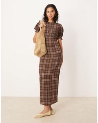 ASOS - Vestito Lungo Con Volant Sul Busto A Maniche Corte Color Ruggine A Quadretti - Lyst