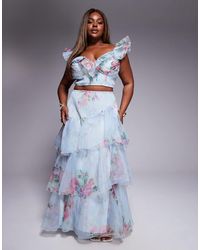 ASOS - Curve - jupe d'ensemble longue en mousseline imprimé fleuri avec fronces - Lyst