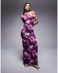 Missy Empire - Double Sculpted Slinky Asymmetric Off Shoulder Maxi Dress - Lyst