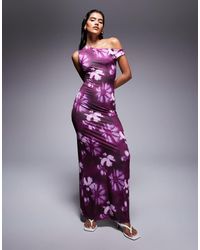 Missy Empire - Double Sculpted Slinky Asymmetric Off Shoulder Maxi Dress - Lyst