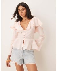 ASOS - Blusa Chiaro Stile Country Con Scollo A Volant - Lyst