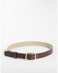 Pieces - Leather Look Belt With Gold Buckle - Lyst