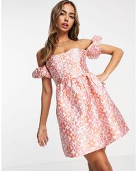 Miss Selfridge Jacquard Bardot Mini Dress - Pink