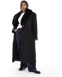 ASOS - Asos Design Curve Wool Blend Dad Coat With Faux Fur Collar - Lyst