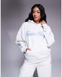 Kaiia - Sudadera Gris Jaspeado Y Azul Con Capucha Y Texto Bordado De (Parte De Un Conjunto) - Lyst