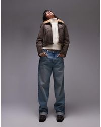 Mango - Suede Look Cropped Aviator With Shearling Collar - Lyst