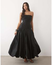 LACE & BEADS - Taffeta Bandeau Drop Waist Bubble Hem Maxi Dress - Lyst
