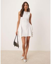 ASOS - Bengaline High Neck Pleated Hip Detail Mini Dress - Lyst