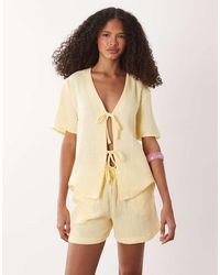 Jdy - Short Sleeve Tie Front Cheesecloth Shirt - Lyst