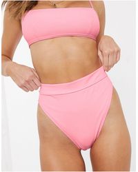 ASOS Mix And Match Rib High Leg High Waist Bikini Bottom - Pink
