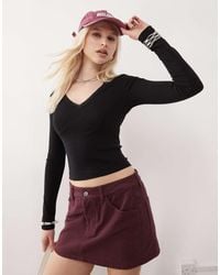 Reclaimed (vintage) - Lace Trim V-neck Long Sleeve Top - Lyst